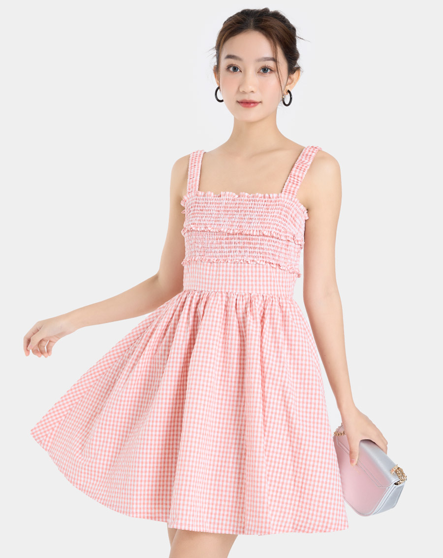 Đầm caro 2 dây smocking - Image 1