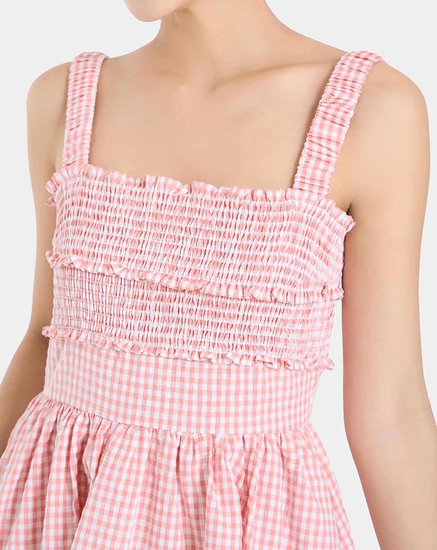 Đầm caro 2 dây smocking - Image 3
