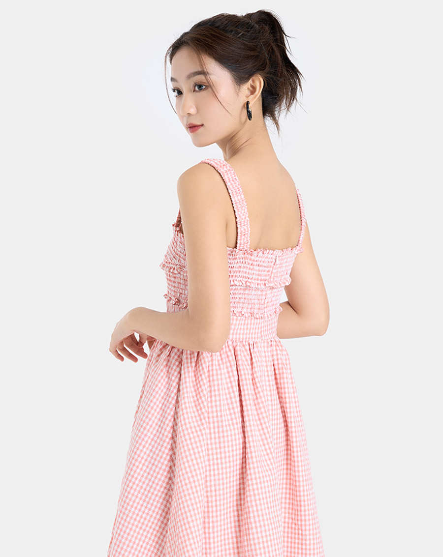 Đầm caro 2 dây smocking - Image 5