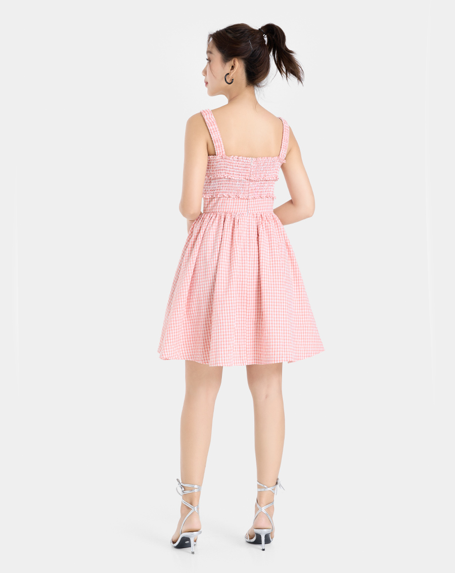 Đầm caro 2 dây smocking - Image 6