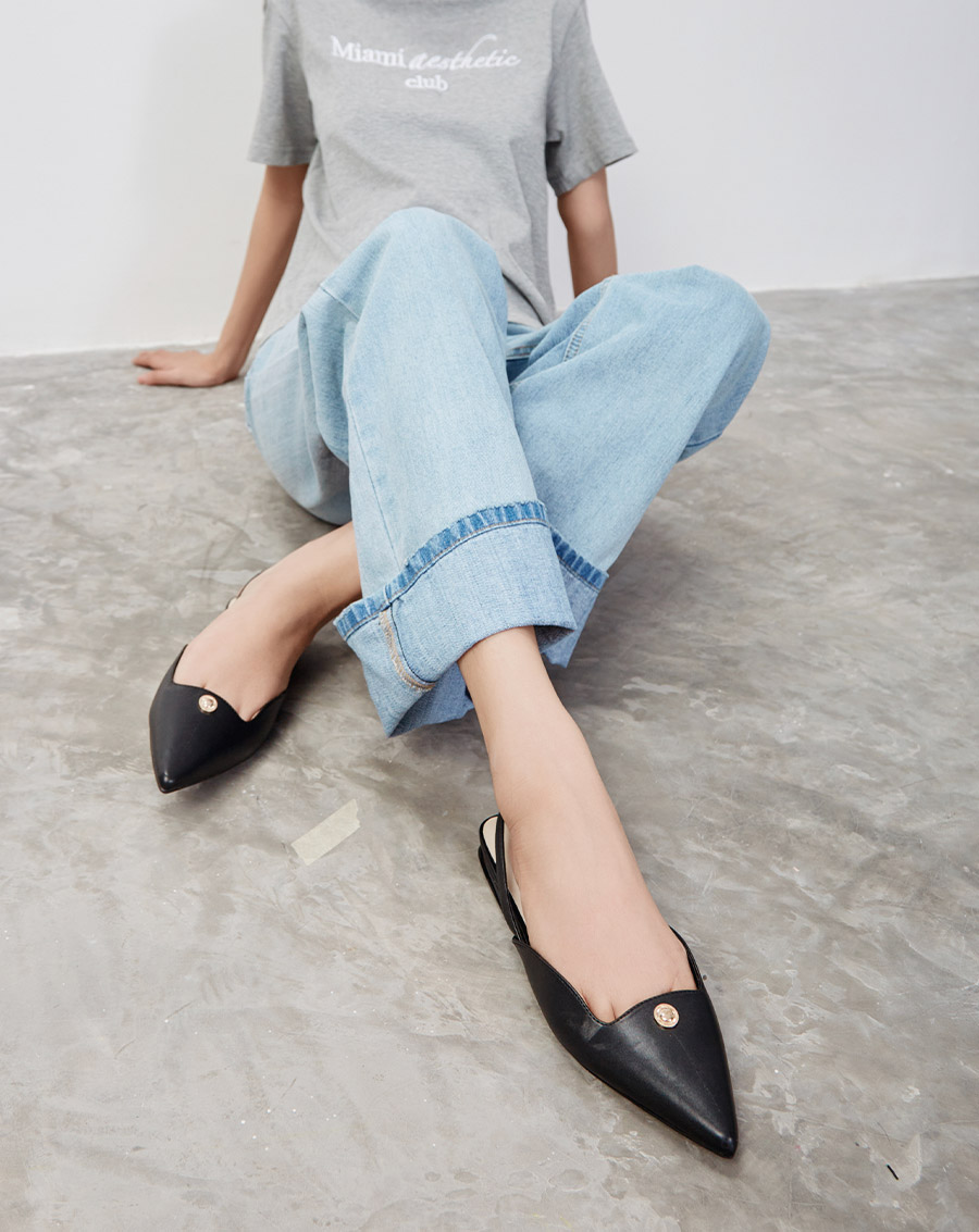 Giày Búp Bê Slingback Bệt Phối Khóa Trang Trí - Image 2