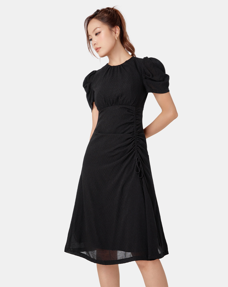 Đầm lửng tay phồng rút dây - Image 3