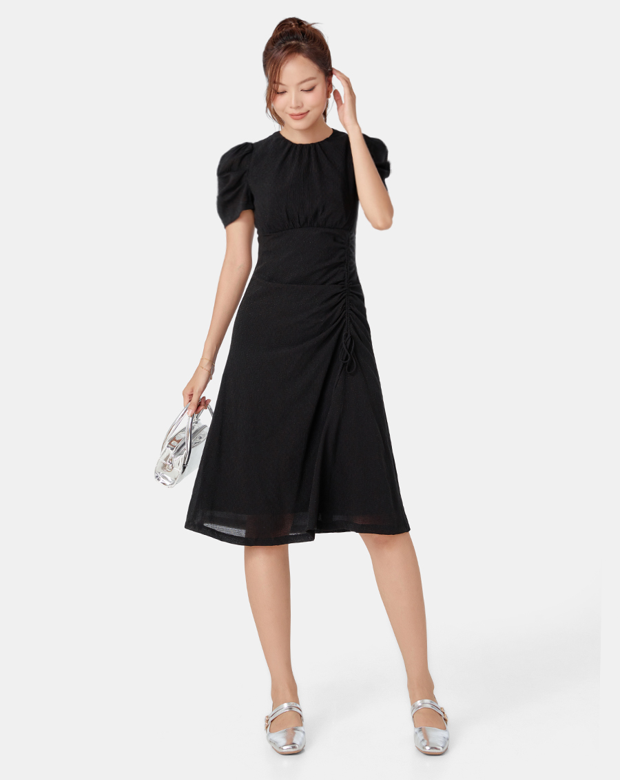 Đầm lửng tay phồng rút dây - Image 1