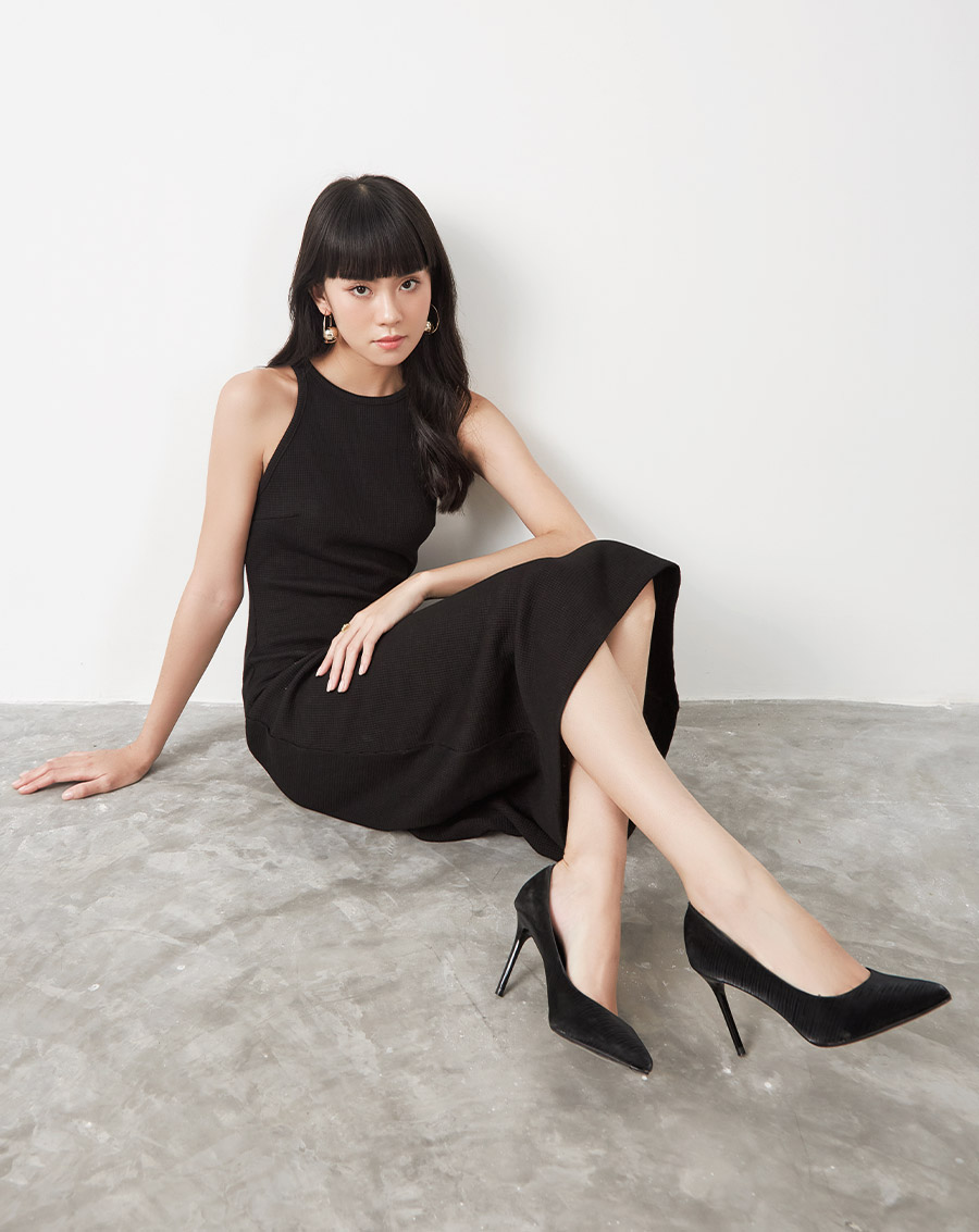 Đầm thun lửng cổ yếm dây nơ thân sau - Image 4