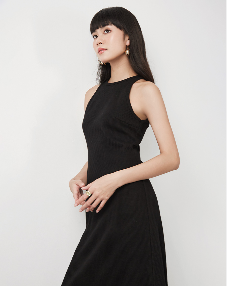 Đầm thun lửng cổ yếm dây nơ thân sau - Image 5