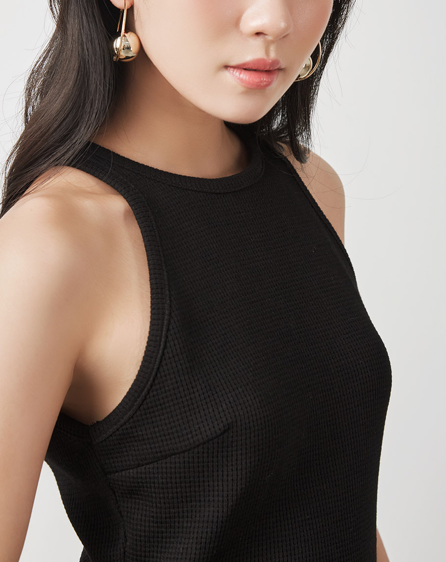 Đầm thun lửng cổ yếm dây nơ thân sau - Image 6