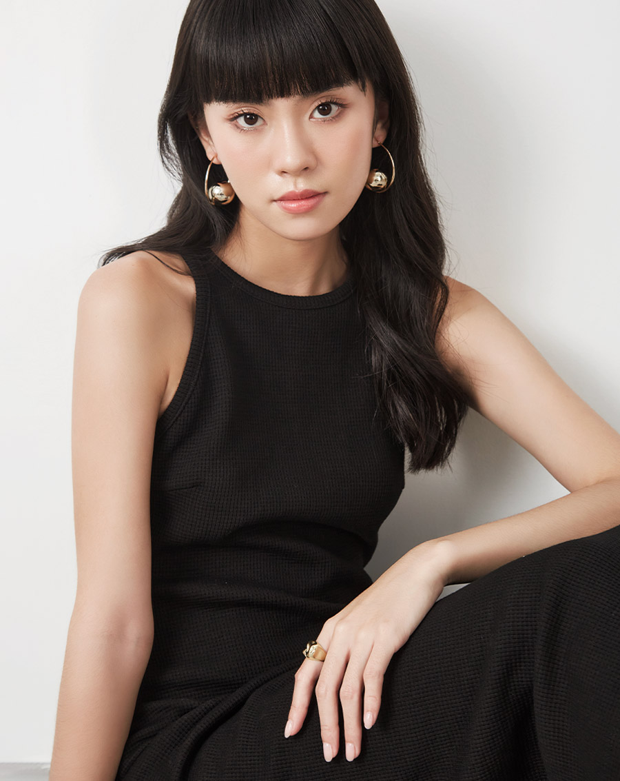 Đầm thun lửng cổ yếm dây nơ thân sau - Image 3