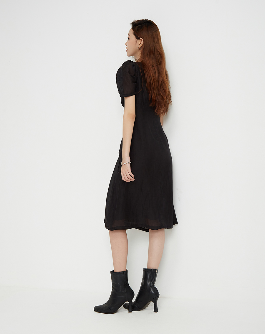 Đầm lửng rút nhún tay phồng - Image 4