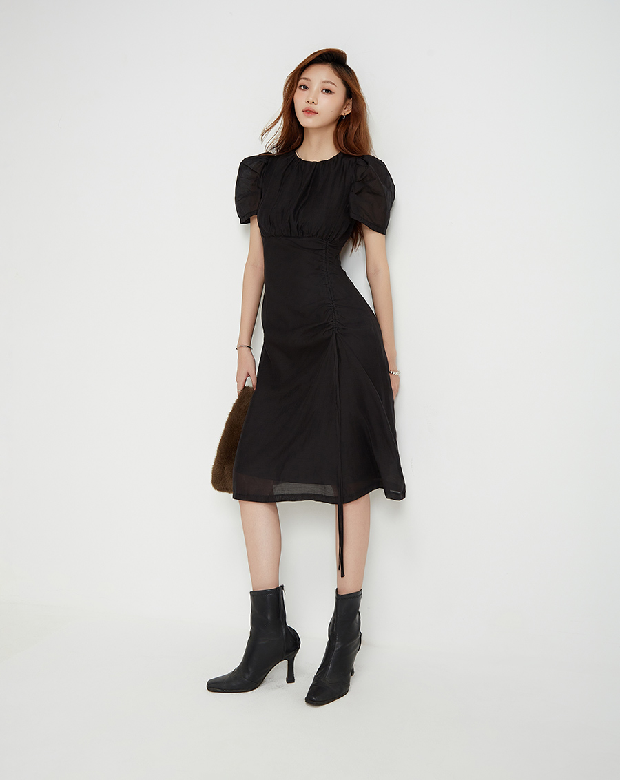 Đầm lửng rút nhún tay phồng - Image 2