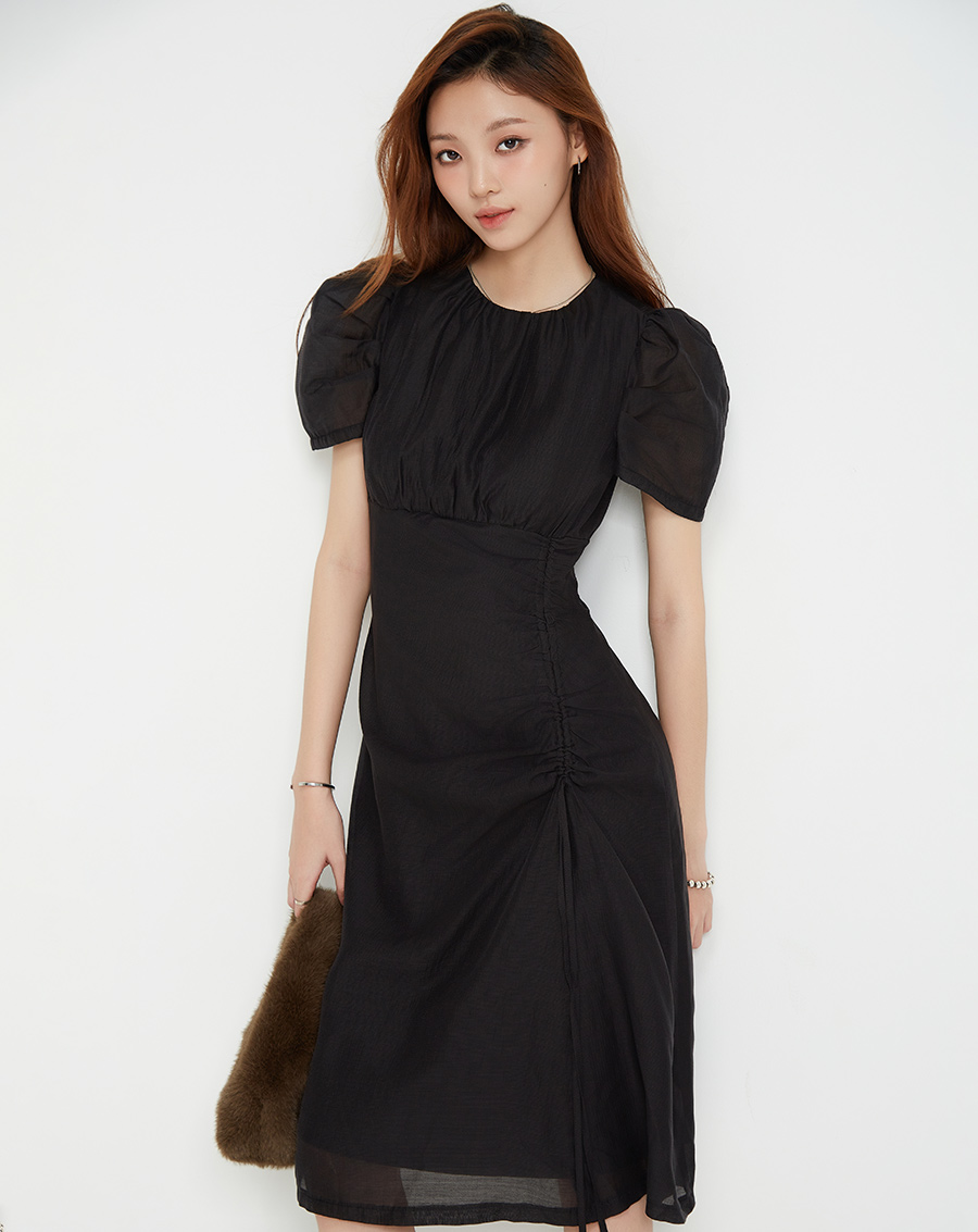 Đầm lửng rút nhún tay phồng - Image 3