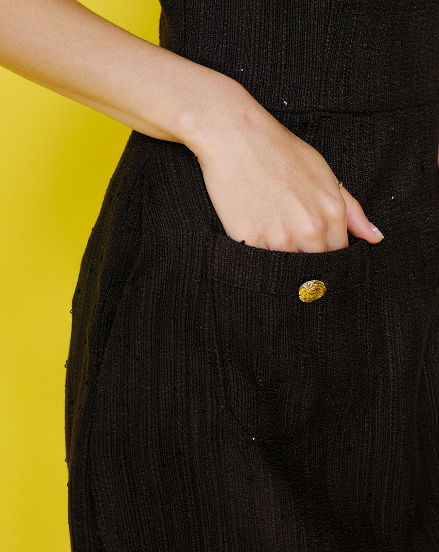 Đầm mini vải tweed phối túi - Image 4