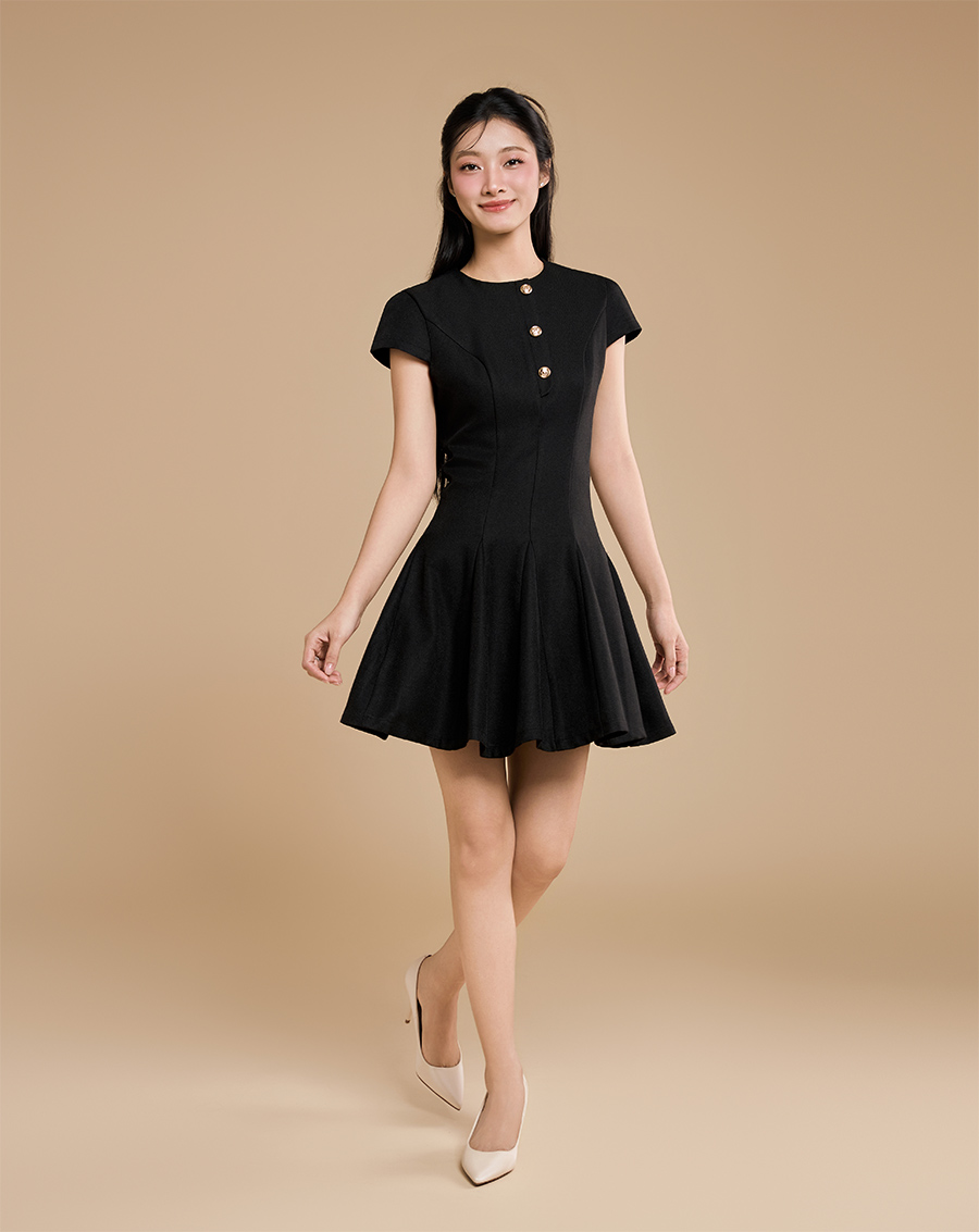 Đầm godet mini phối nẹp nút - Image 1