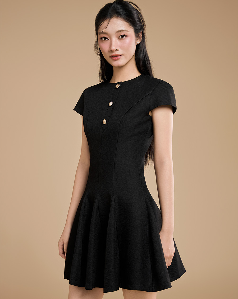 Đầm godet mini phối nẹp nút - Image 2