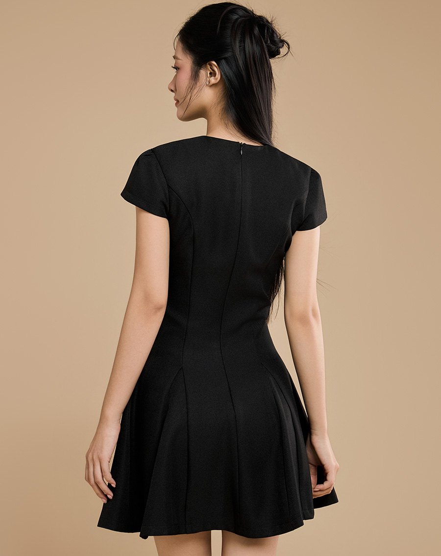 Đầm godet mini phối nẹp nút - Image 3