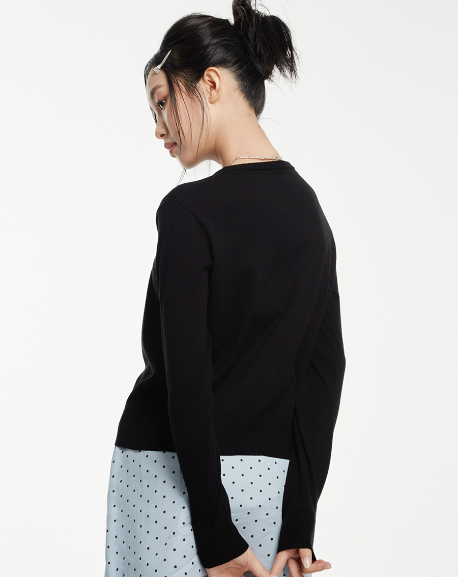 Áo cardigan cổ tròn thêu charm nơ - Image 3