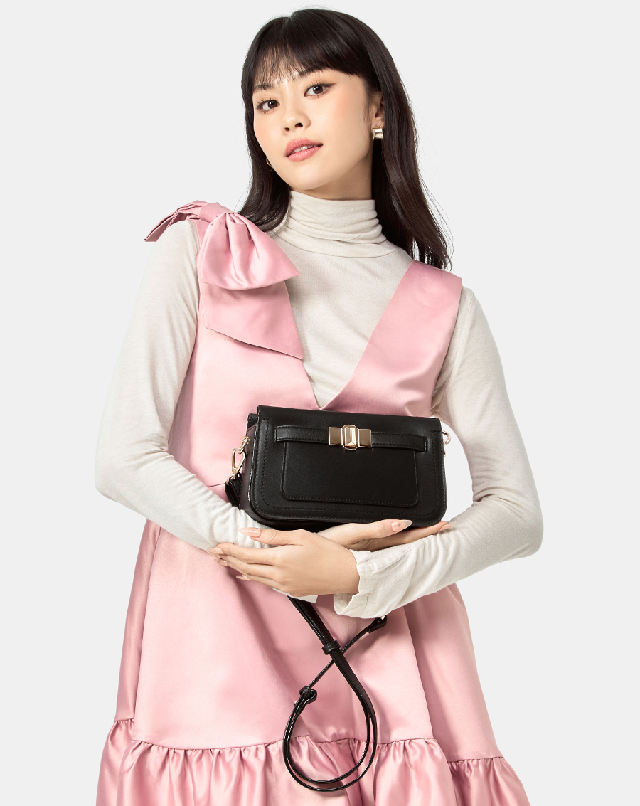 Túi Xách Nhỏ Dây Kéo Phối 2 Chất Liệu - Image 3