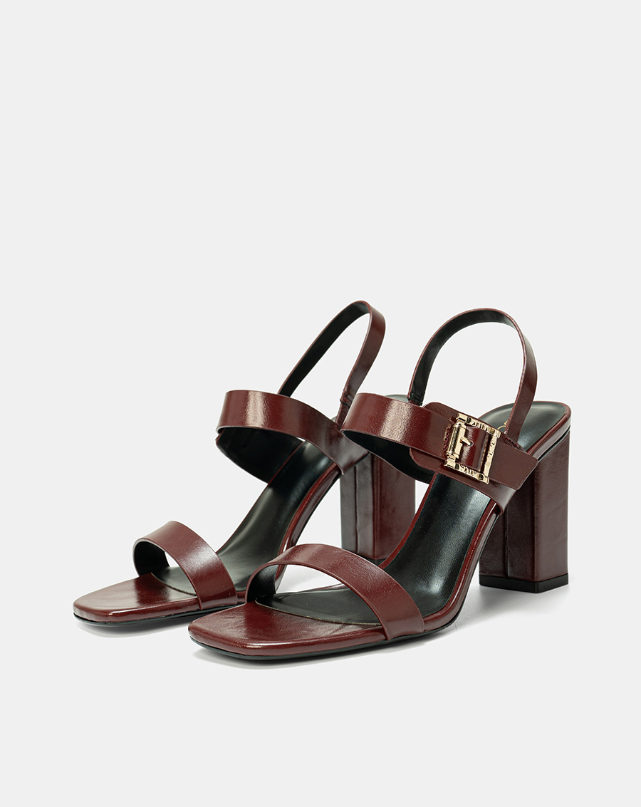 Giày Sandal Gót Vuông Quai Ngang Phối Khóa Trang Trí - Image 5