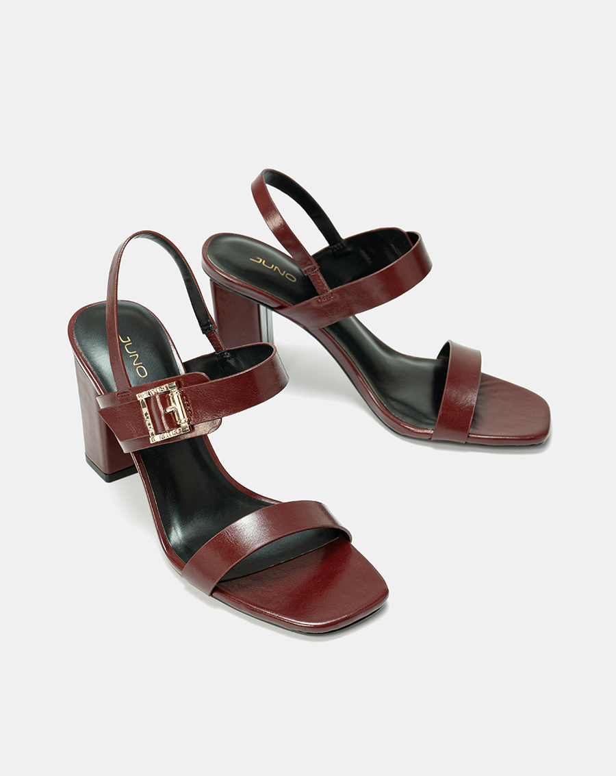 Giày Sandal Gót Vuông Quai Ngang Phối Khóa Trang Trí - Image 7