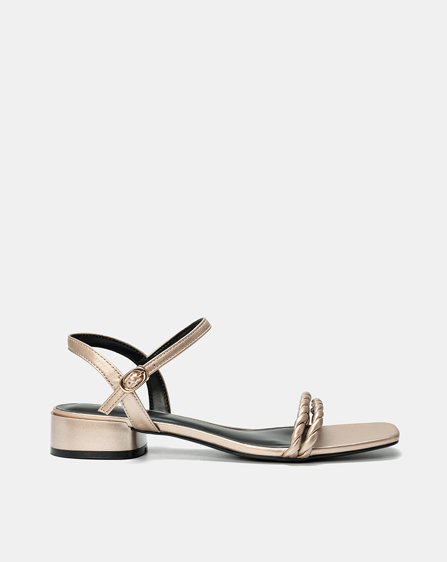 Giày Sandal Gót Thấp Phối Hai Quai Xoắn