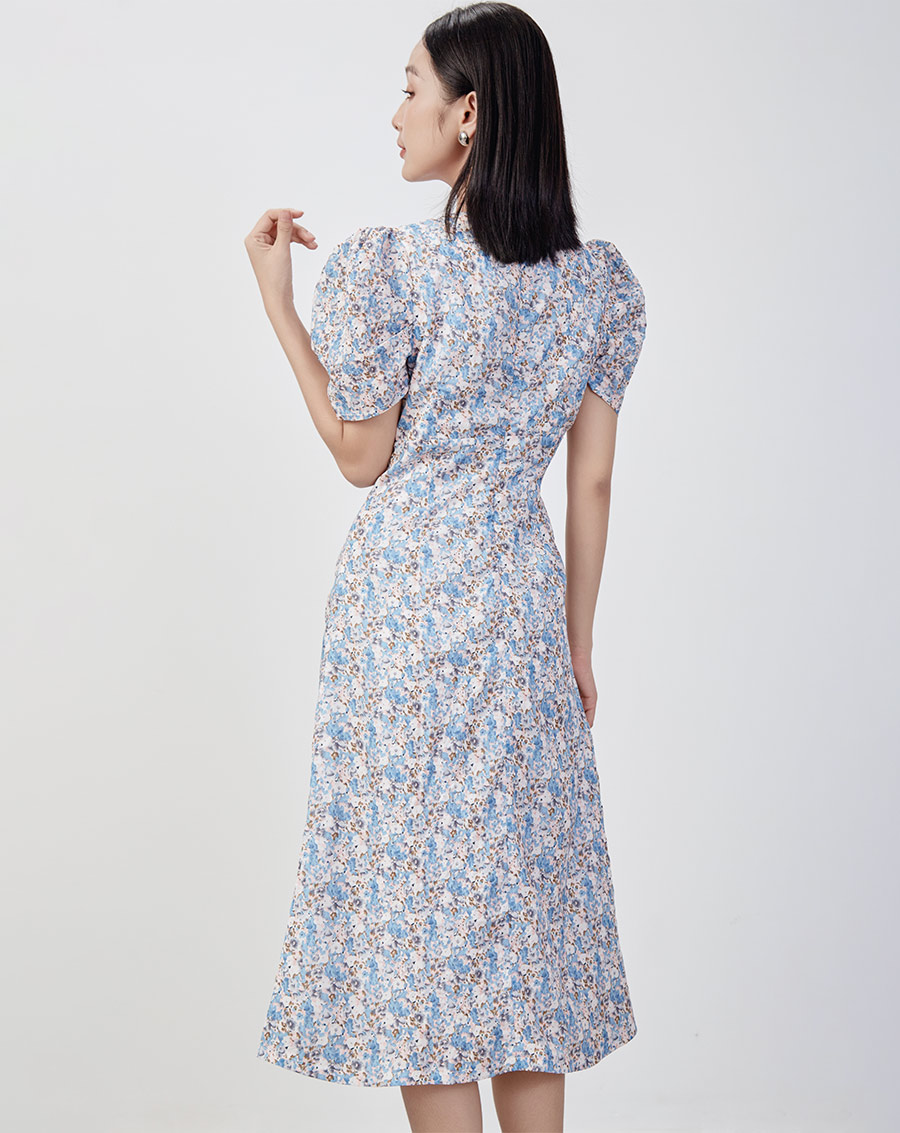 Đầm lửng rút nhún in hoa - Image 4