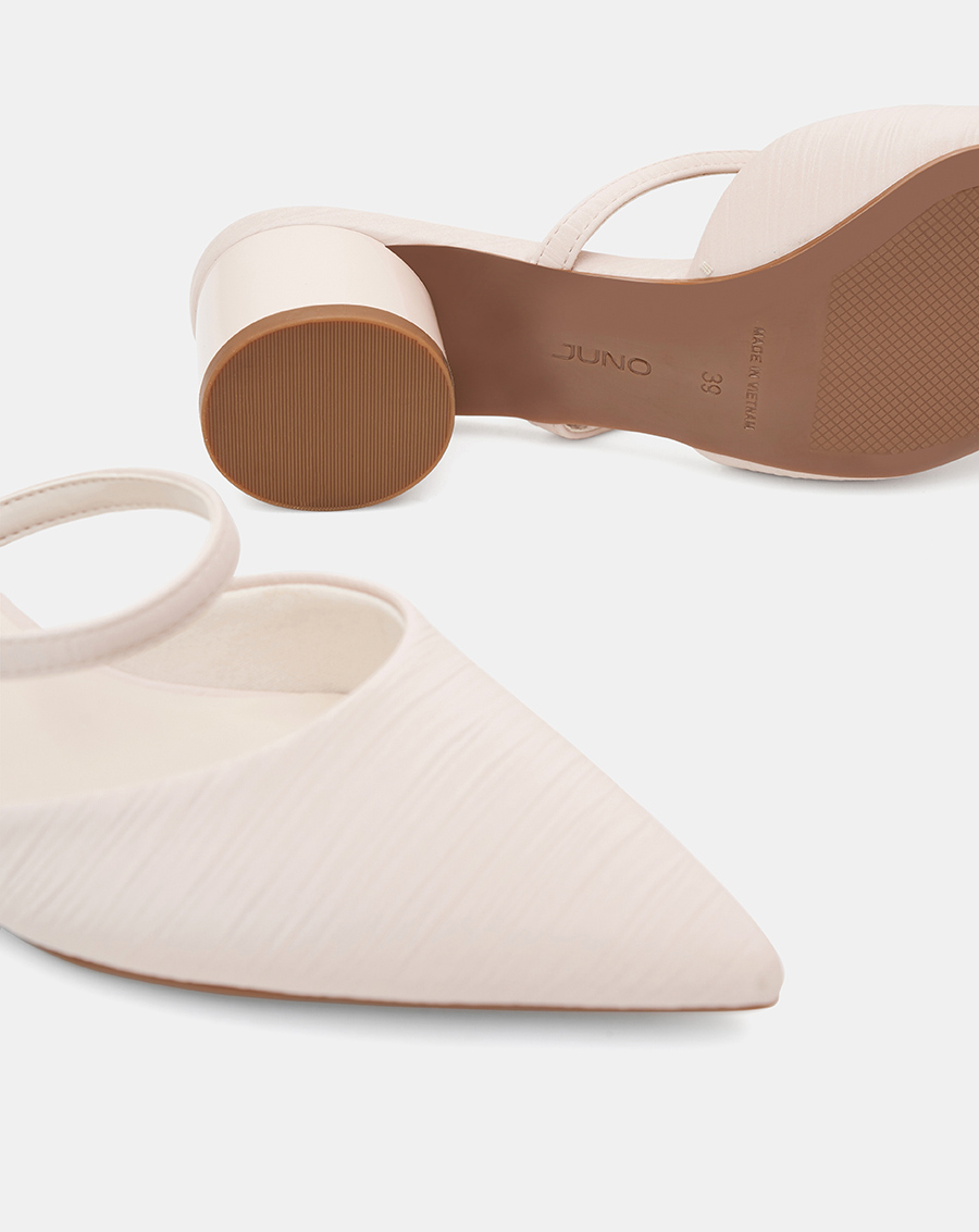 Giày Cao Gót Sục Gót Trụ Thấp Phối Quai Ngang - Image 4