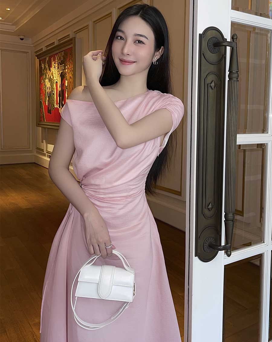 Đầm lệch vai rút eo - Image 5