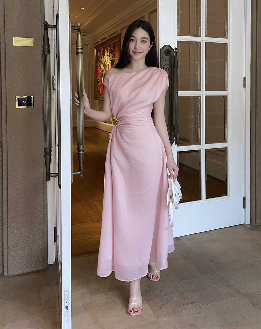 Đầm lệch vai rút eo - Image 6