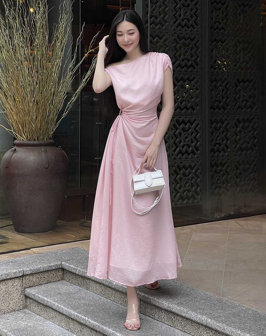 Đầm lệch vai rút eo - Image 1