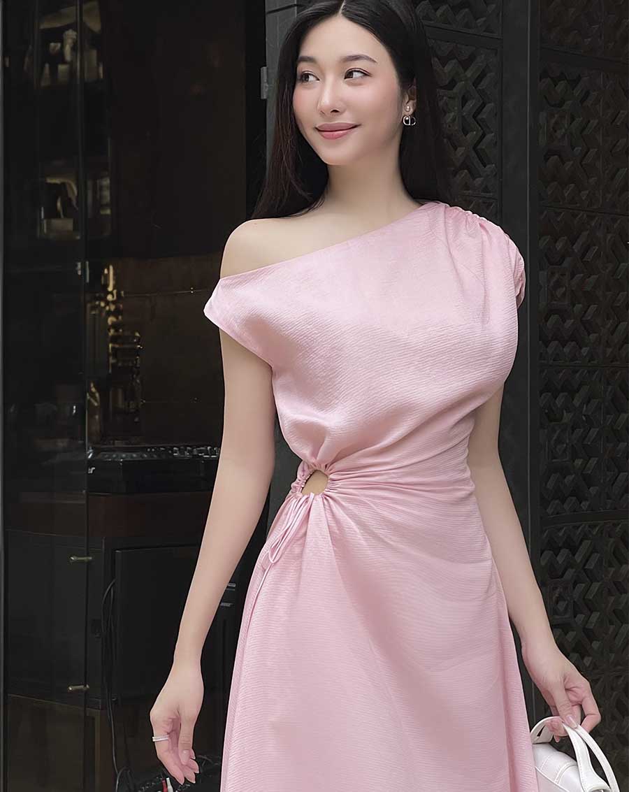 Đầm lệch vai rút eo - Image 2