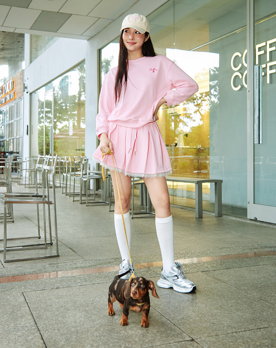 Chân váy nỉ xếp ly phối ren - Image 1