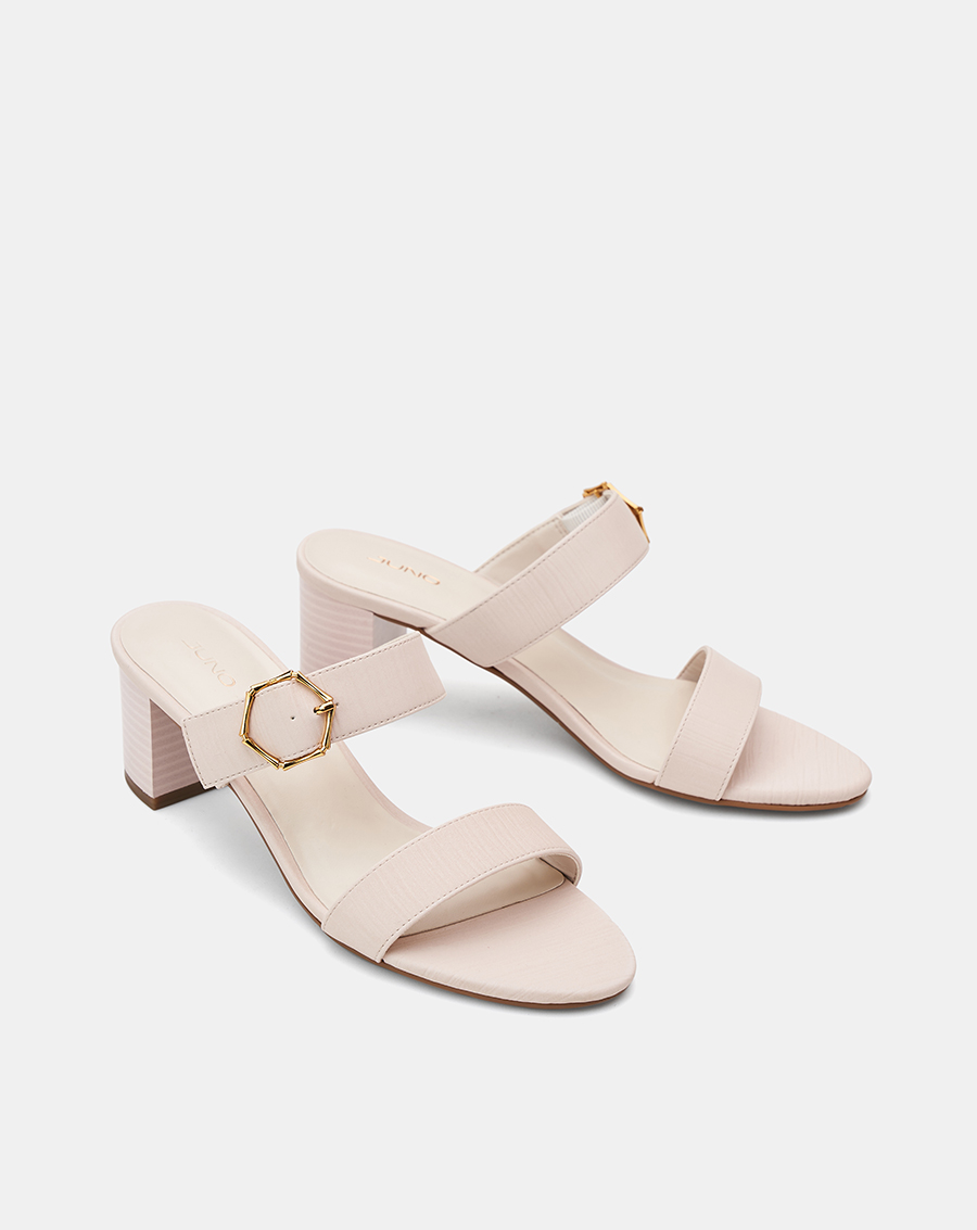Giày Sandal Gót Vuông Quai Ngang Phối Khóa Trang Trí - Image 7