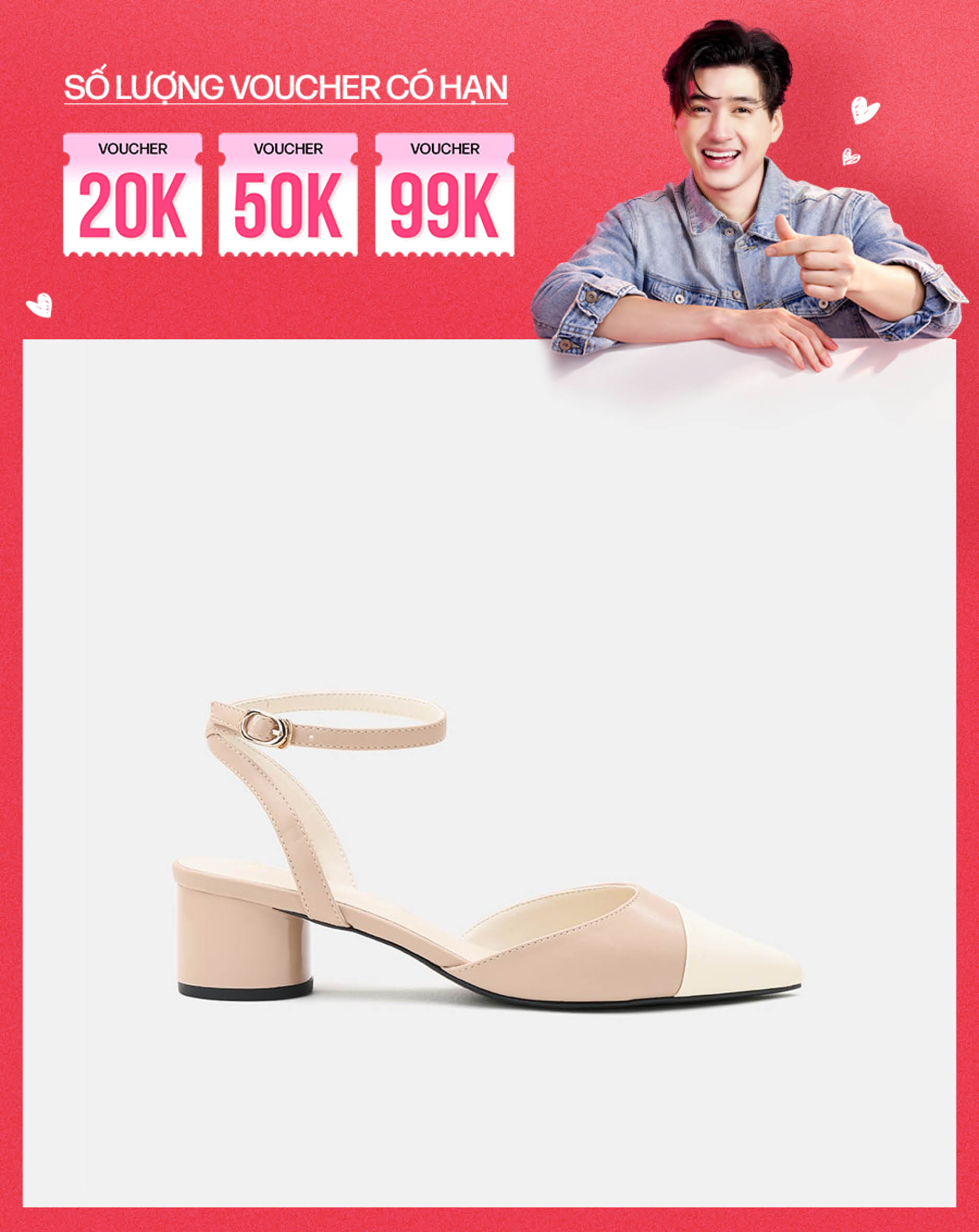 Giày Cao Gót Slingback Phối Toe Cap