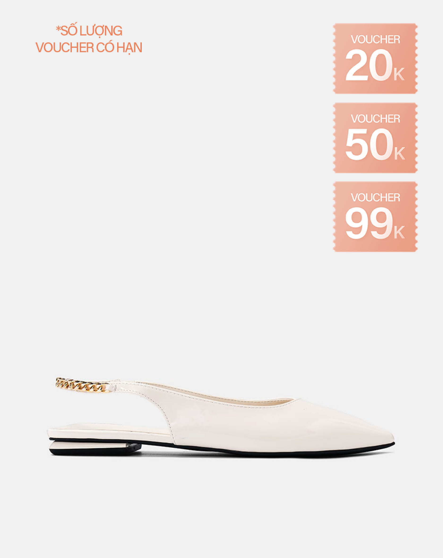 Giày Búp Bê Slingback Phối Dây Xích