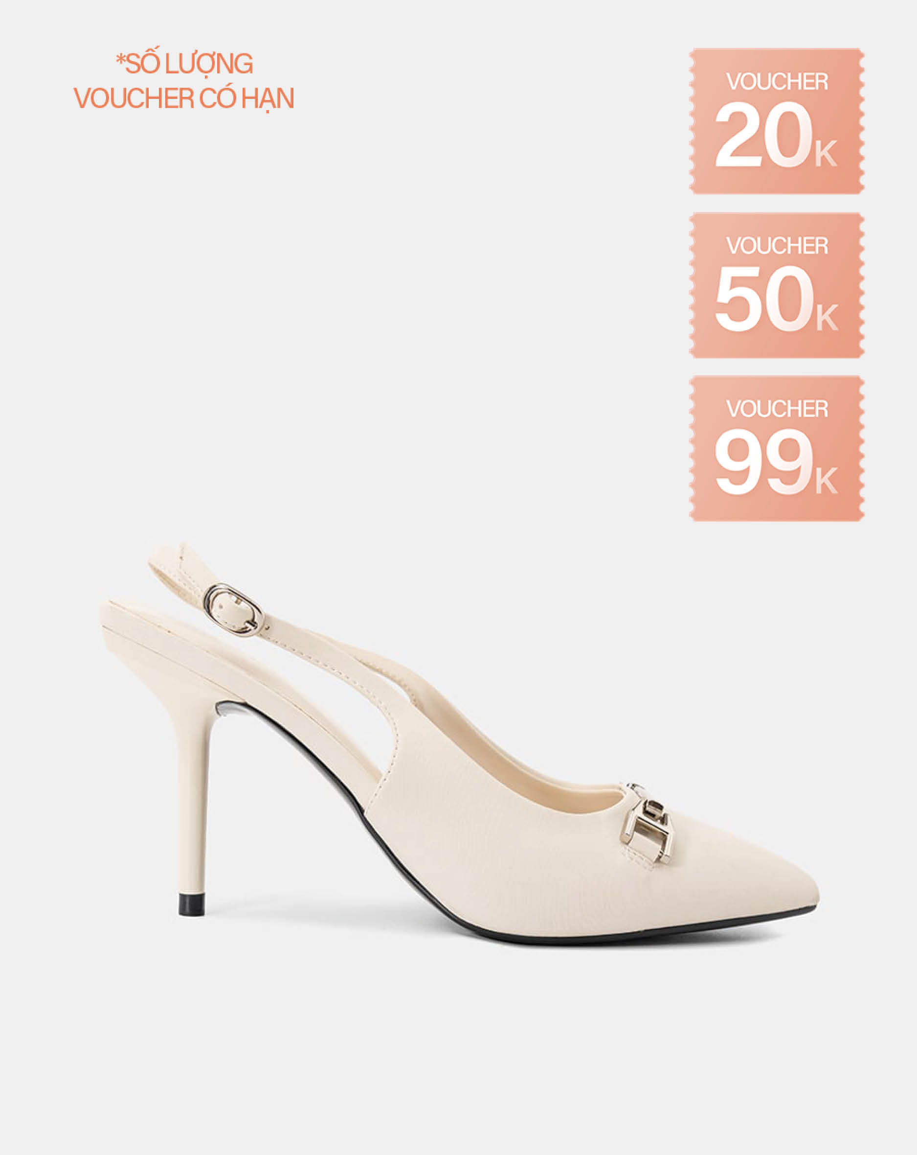 Giày Cao Gót Pump Slingback Phối Khoá