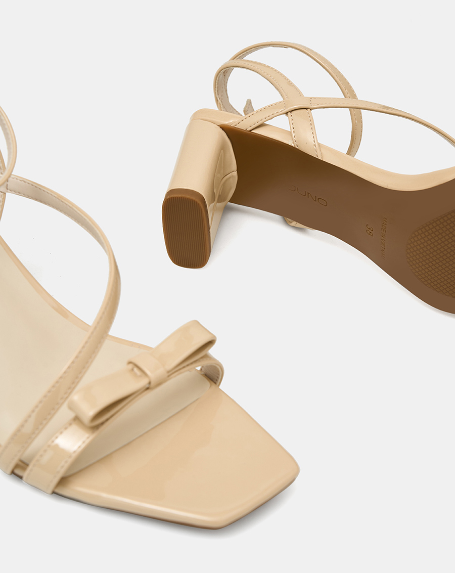 Giày Sandal Gót Vuông Quai Mảnh Phối Nơ Quai Cổ Chân - Image 4
