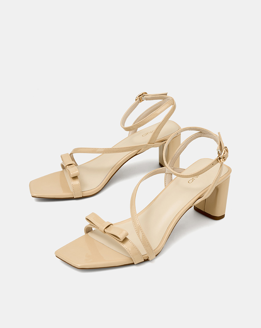 Giày Sandal Gót Vuông Quai Mảnh Phối Nơ Quai Cổ Chân - Image 5