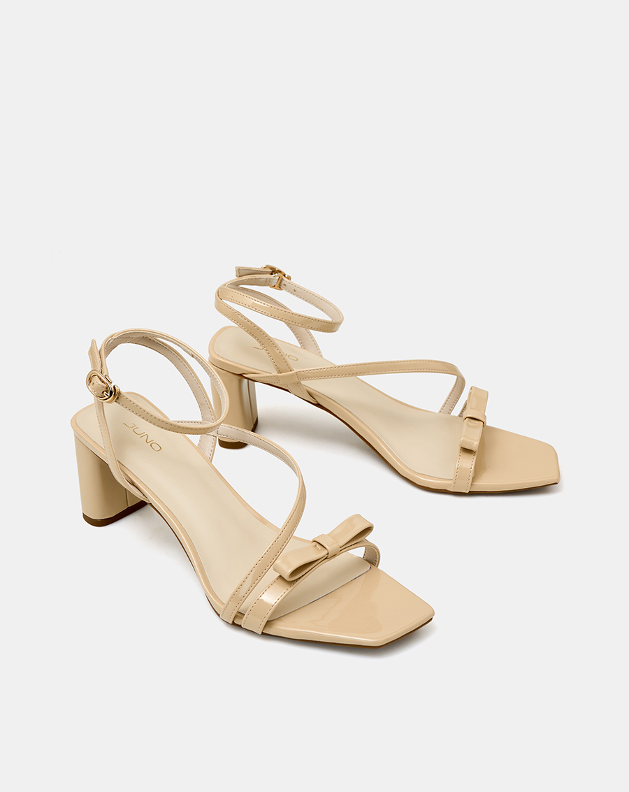 Giày Sandal Gót Vuông Quai Mảnh Phối Nơ Quai Cổ Chân - Image 7
