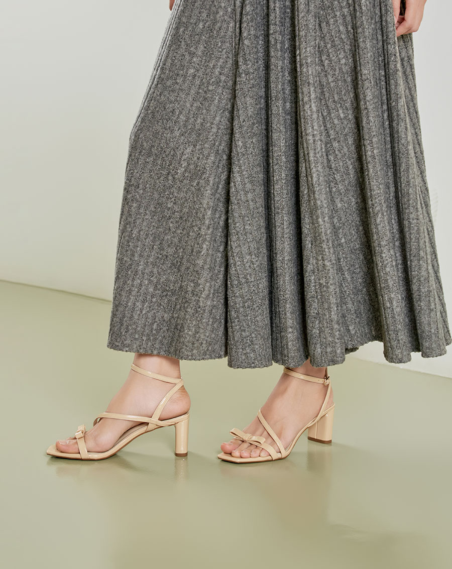 Giày Sandal Gót Vuông Quai Mảnh Phối Nơ Quai Cổ Chân - Image 3