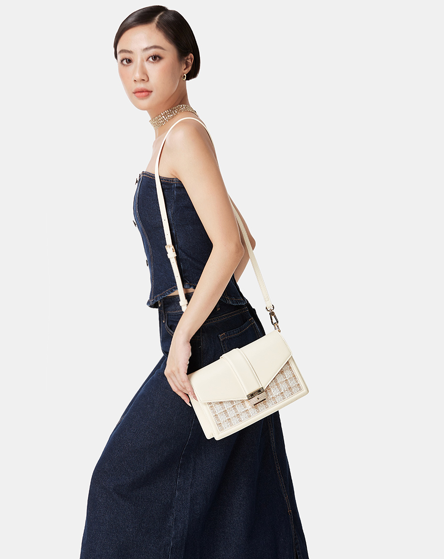 Túi Xách Nhỏ Hình Chữ Nhật Phối Tweed - Image 3