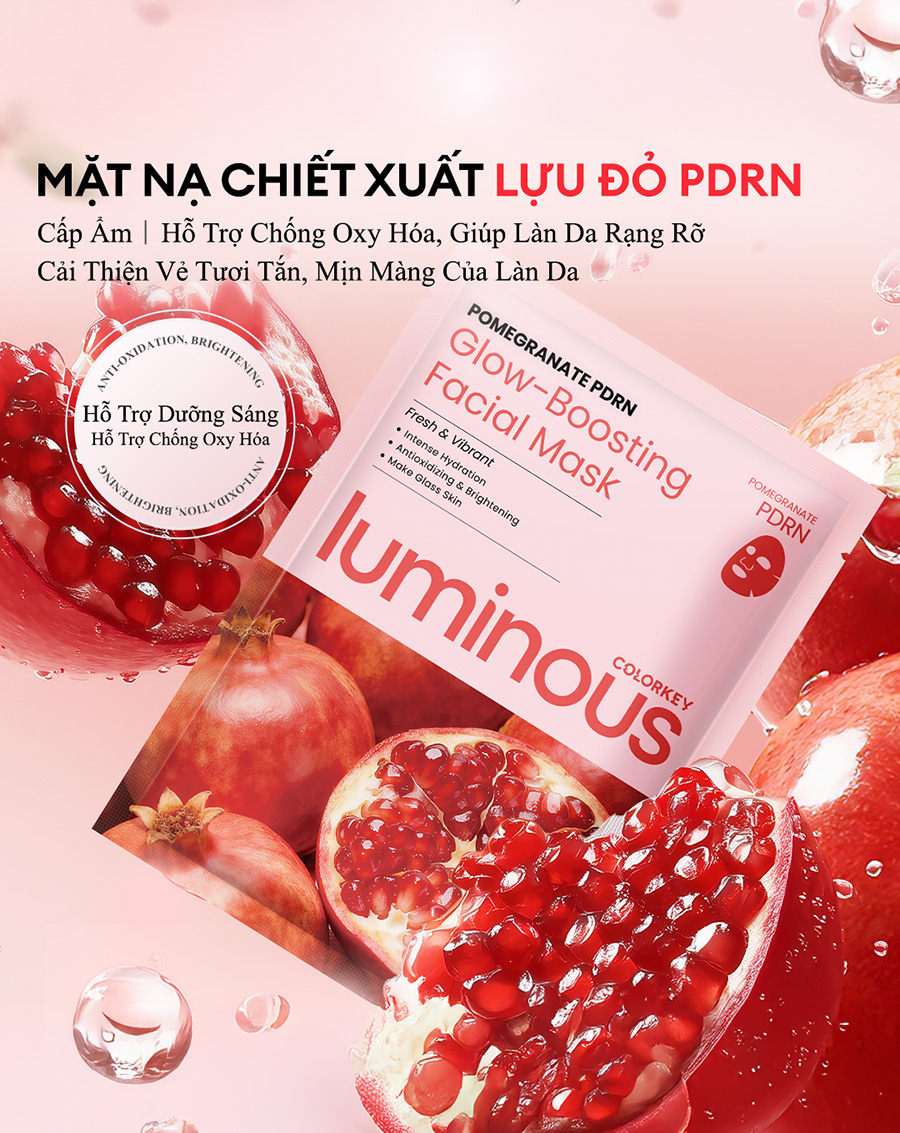 Mặt nạ Colorkey Luminous Pomegranate Pdrn Glow-Boosting Facial Mask - Hộp 10 miếng - Image 2