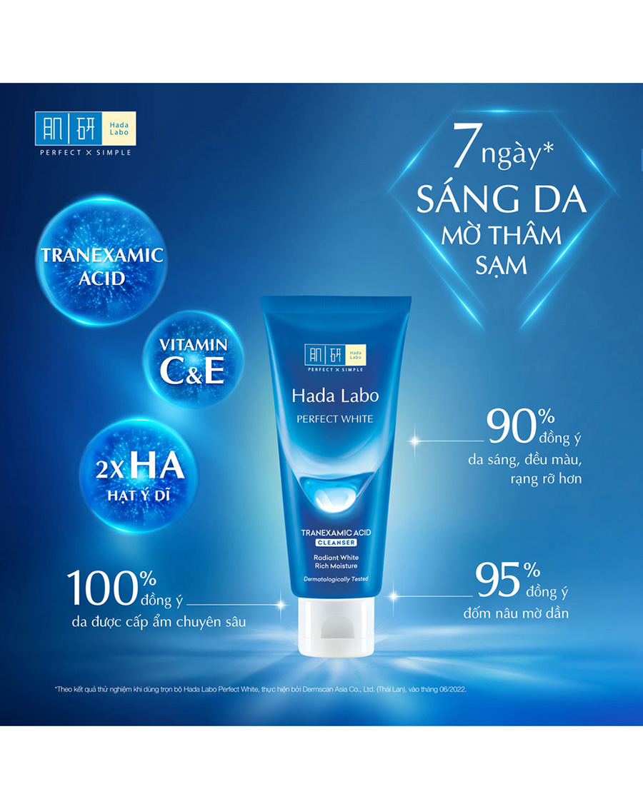 Kem Rửa Mặt Dưỡng Trắng Hadalabo Perfect White Tranexamic Acid Cleanser 80g - Image 3