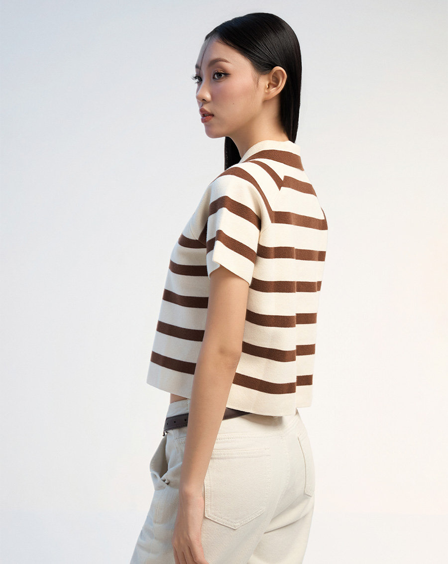 Áo dệt sọc form sơmi boxy tay ngắn - Image 3