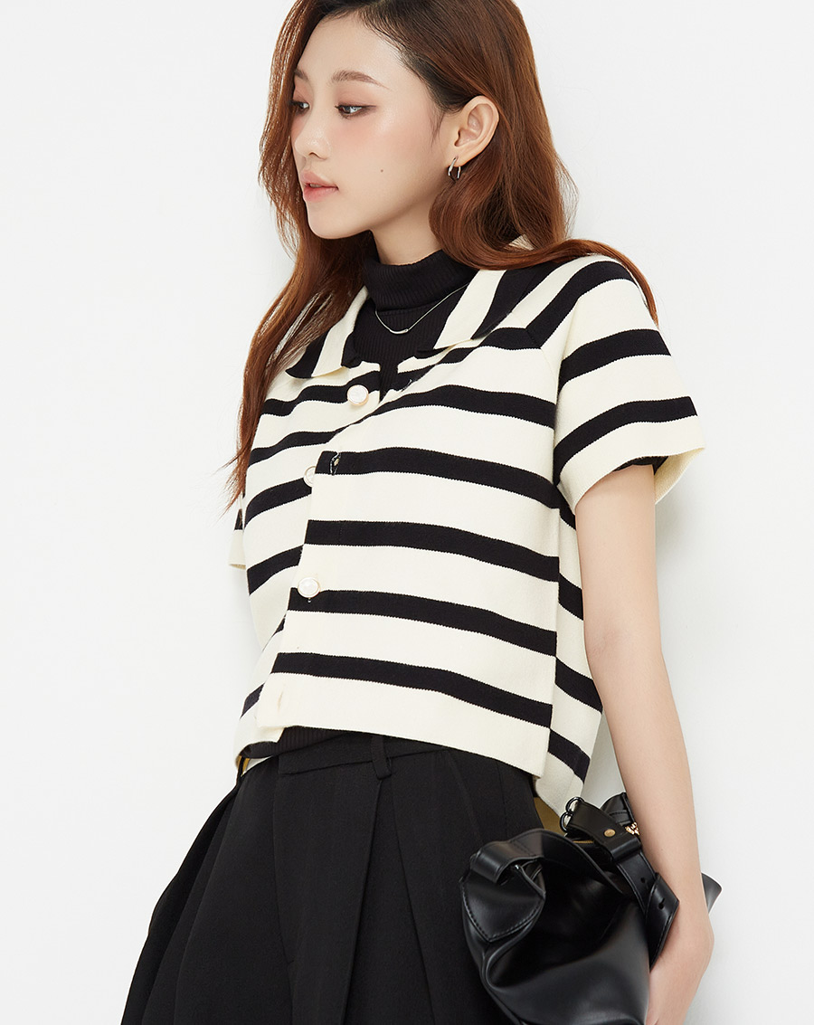 Áo dệt sọc form sơmi boxy tay ngắn - Image 2