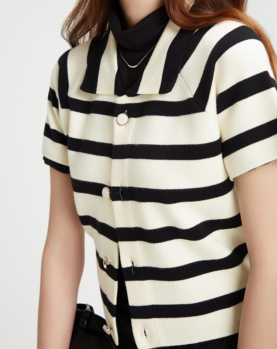 Áo dệt sọc form sơmi boxy tay ngắn - Image 3