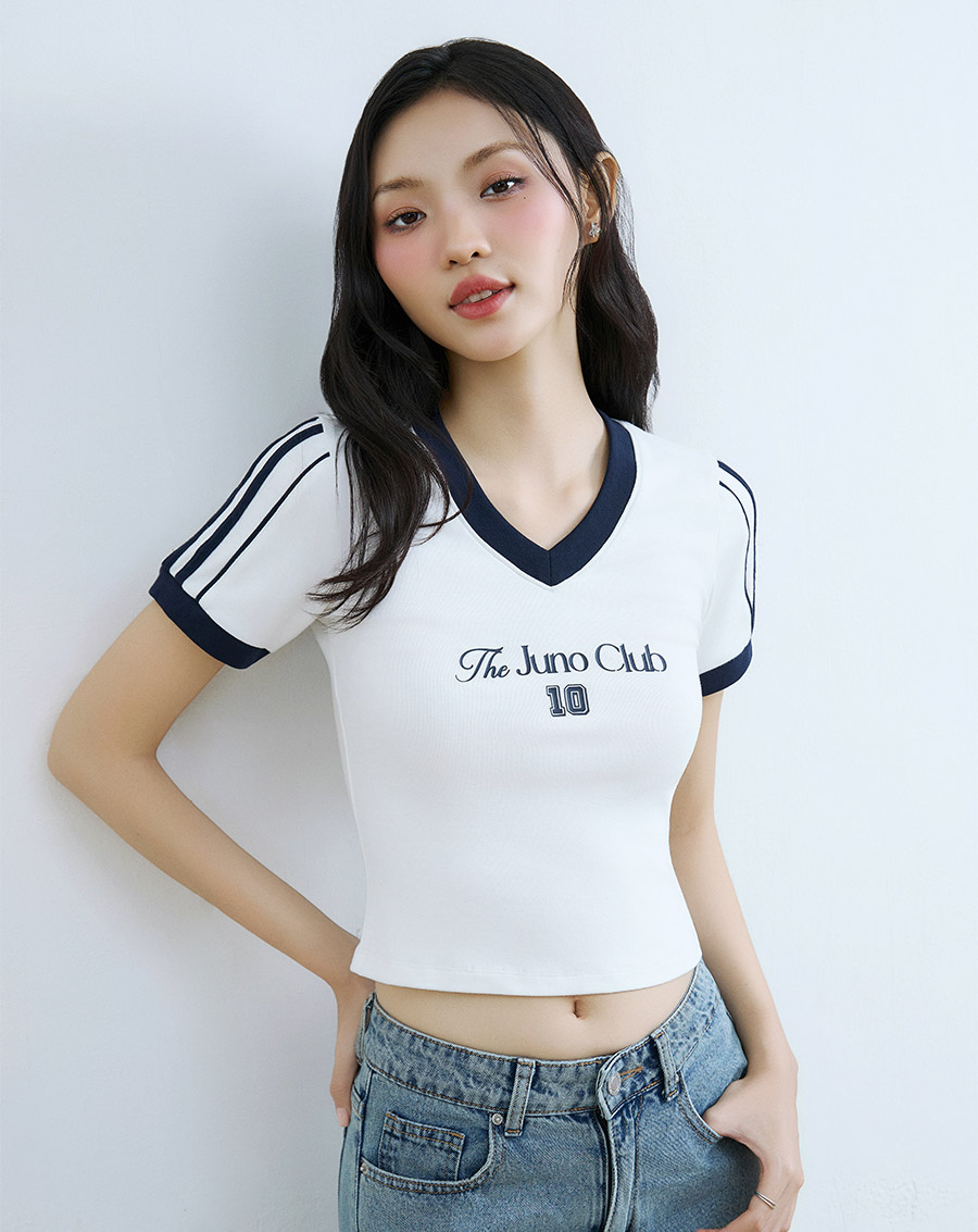 Áo thun ôm phối màu in chữ - Image 1