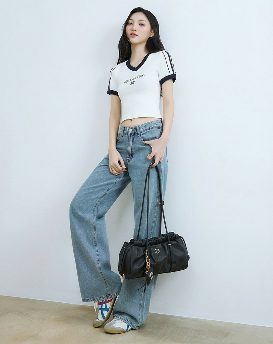 Áo thun ôm phối màu in chữ - Image 2