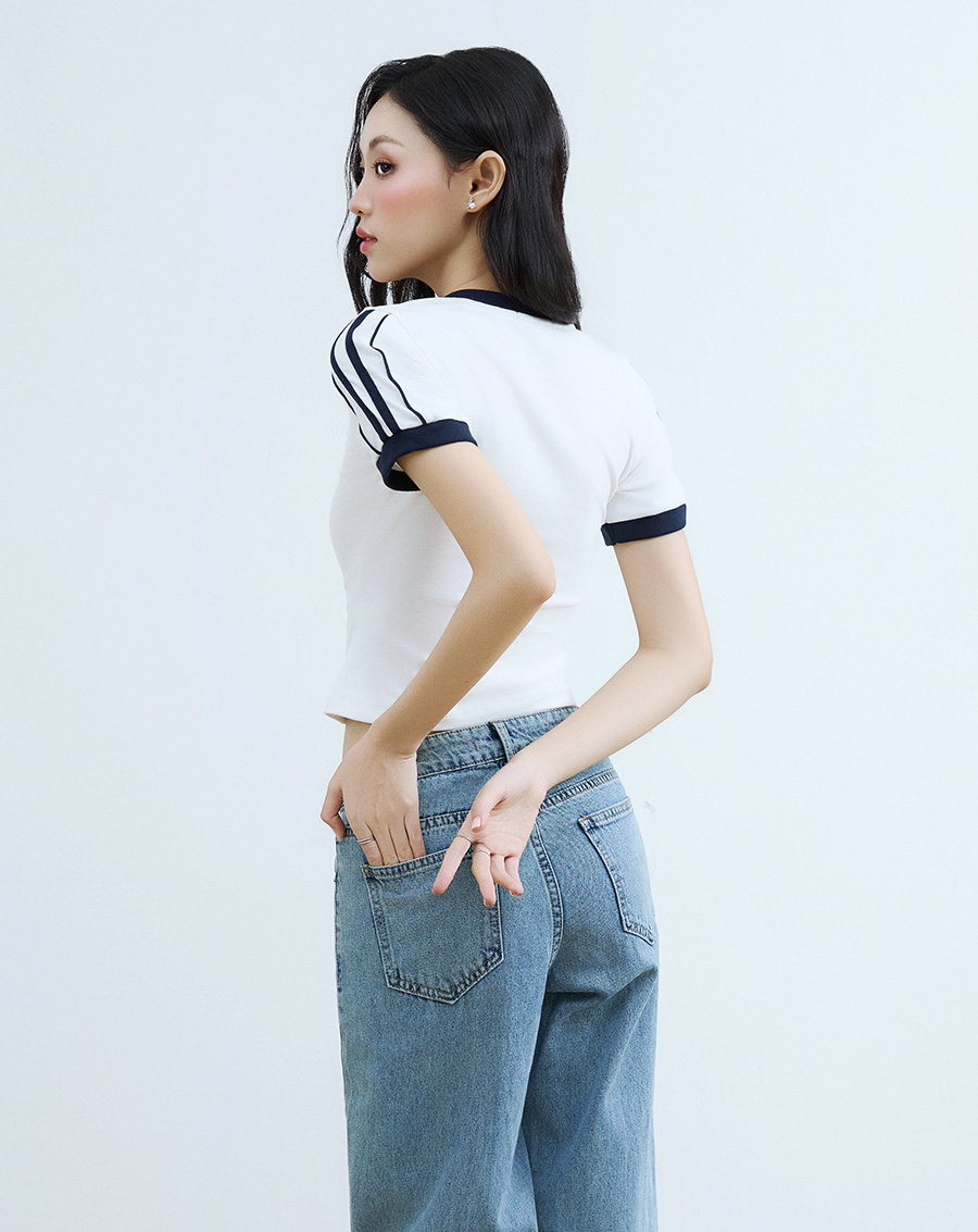 Áo thun ôm phối màu in chữ - Image 3