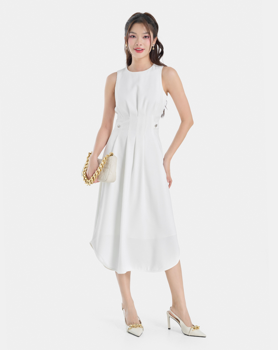 Đầm midi sát nách xếp ly - Image 1