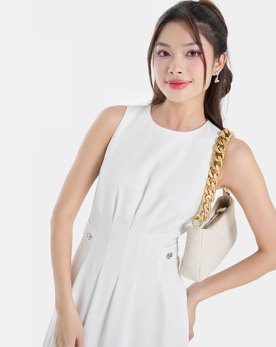 Đầm midi sát nách xếp ly - Image 2