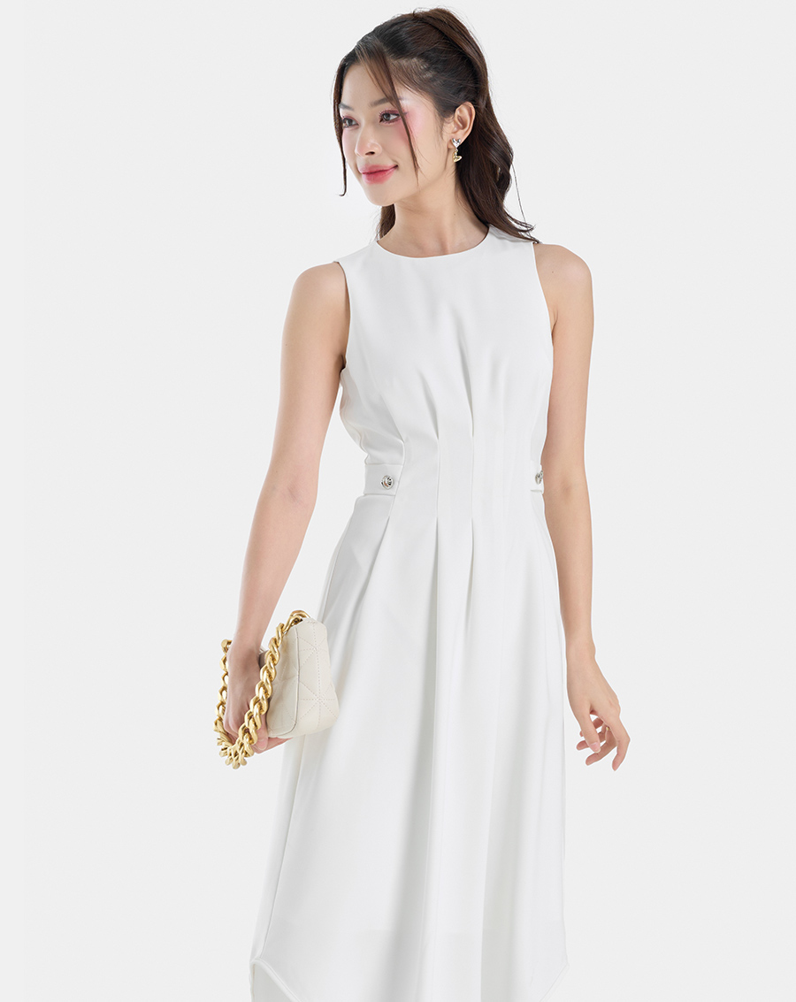 Đầm midi sát nách xếp ly - Image 4